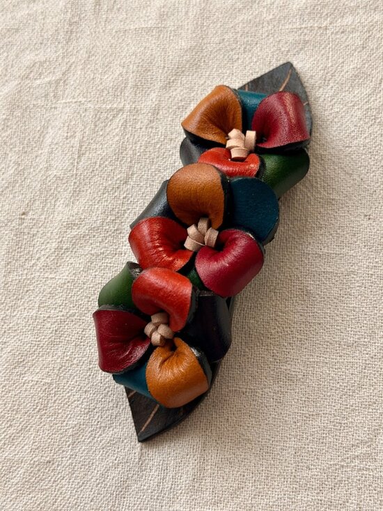 Handmade Leather Multicolor Floral Hair Barrette | Colombian Artisan Clip